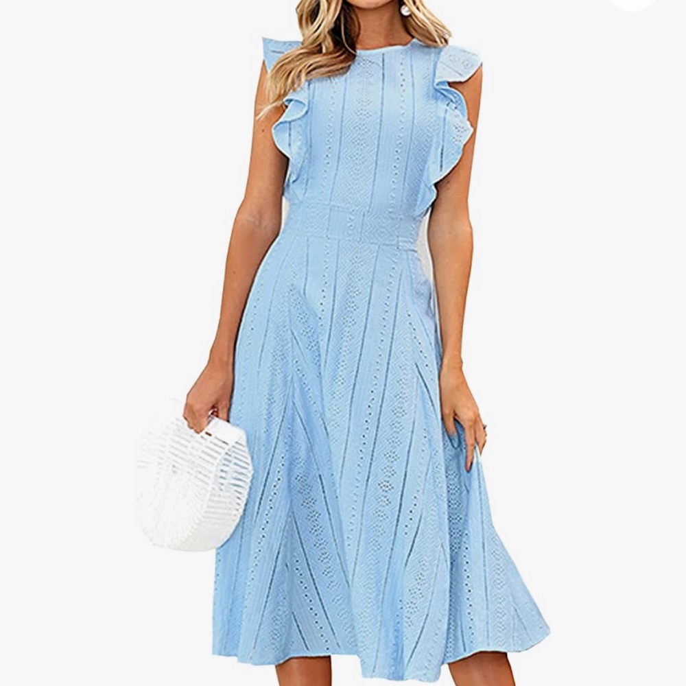 ECOWISH Ruffle Cap Sleeve Summer A-Line Midi Dress